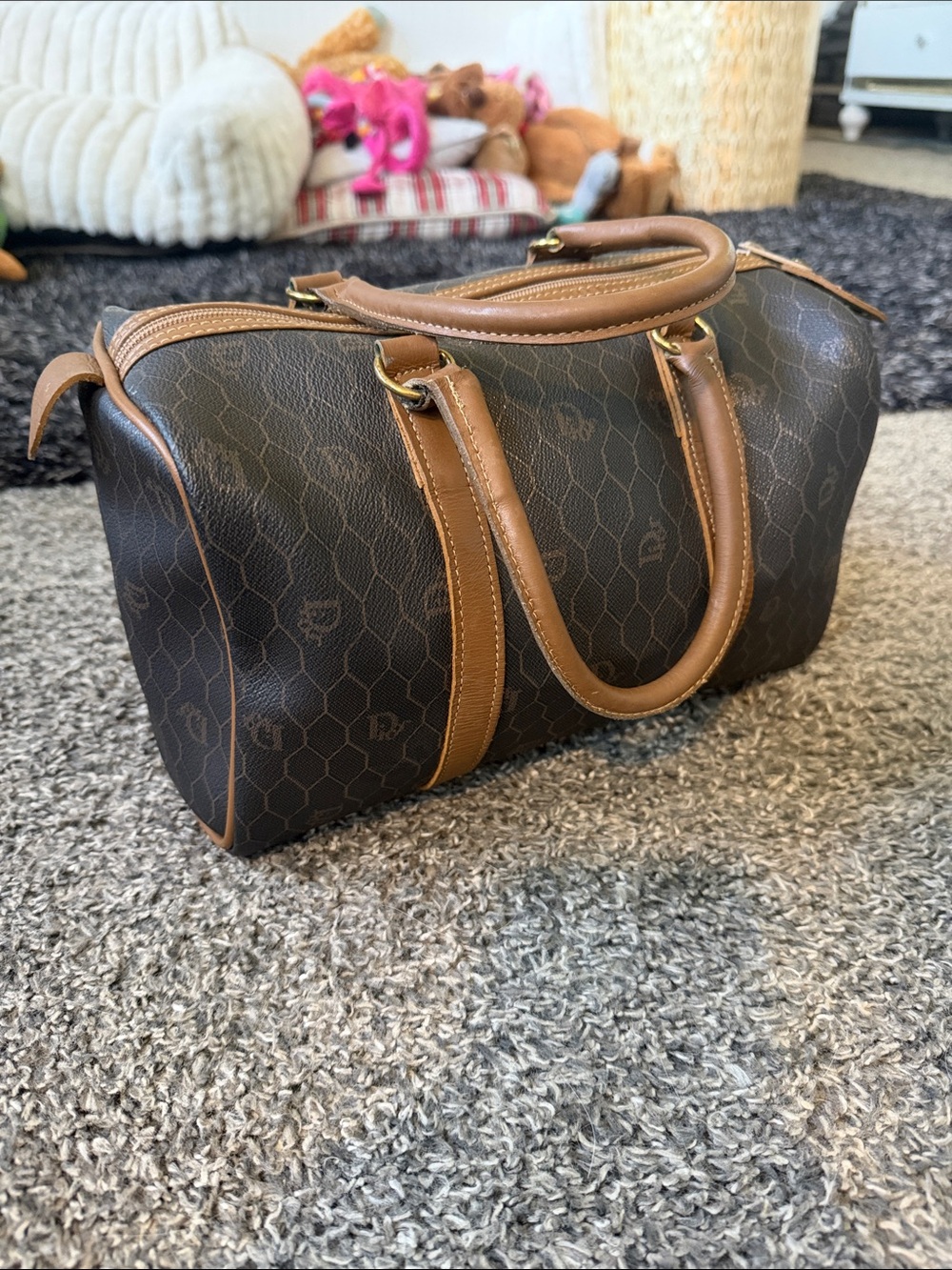 Dior Brown Monogram Satchel with Tan Trim